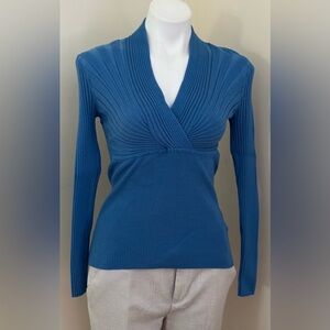 INC Cobalt Dream Blue V-Neck Crossover Ribbing & Subtle Pull Over Sweater Sz M